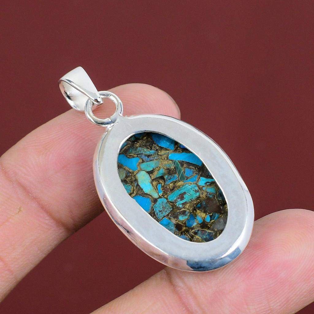 Copper Chrysocolla Pendant Natural Gemstone Jewelry 925 Sterling Silver Pendant Handmade Dainty Pendant Healing Stone Jewelry Gifts For Wife