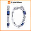 Huitan Fashion Versatile Women Blue CZ Hoop Earrings Good Quality Simple and Elegant Design Small Round Female Earring Wholesale