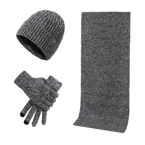 3Pcs/Set Women Winter Hat Scarf Gloves Set Solid Color Knitting Hat Long Scarf Touchscreen Gloves Set Winter Accessories