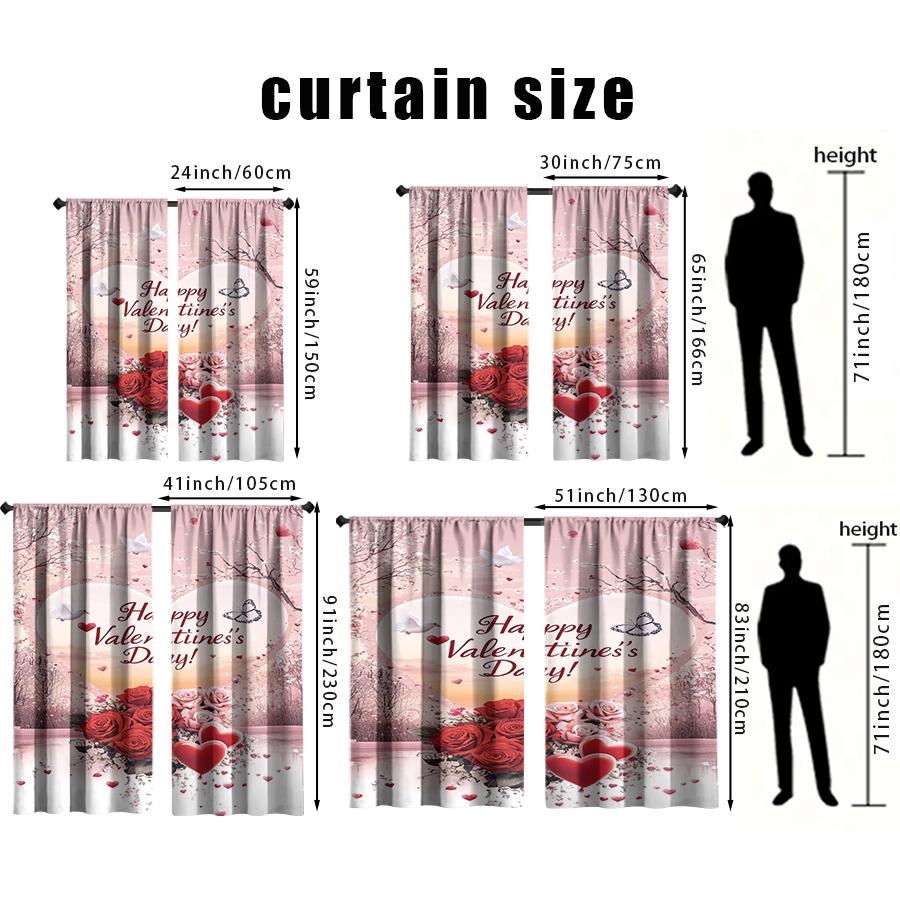 2PCS Pink Spring Scenery Love Curtains   Gentle and Romantic Style   Bedroom and Living Room   Drawbar Pocket Decorative Curtains