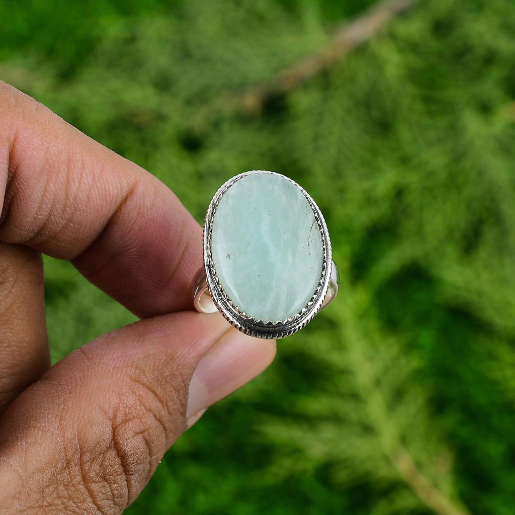 Mothers day Sale Oval Amazonite Gemstone Stackable Promise Ring Sterling Silver
