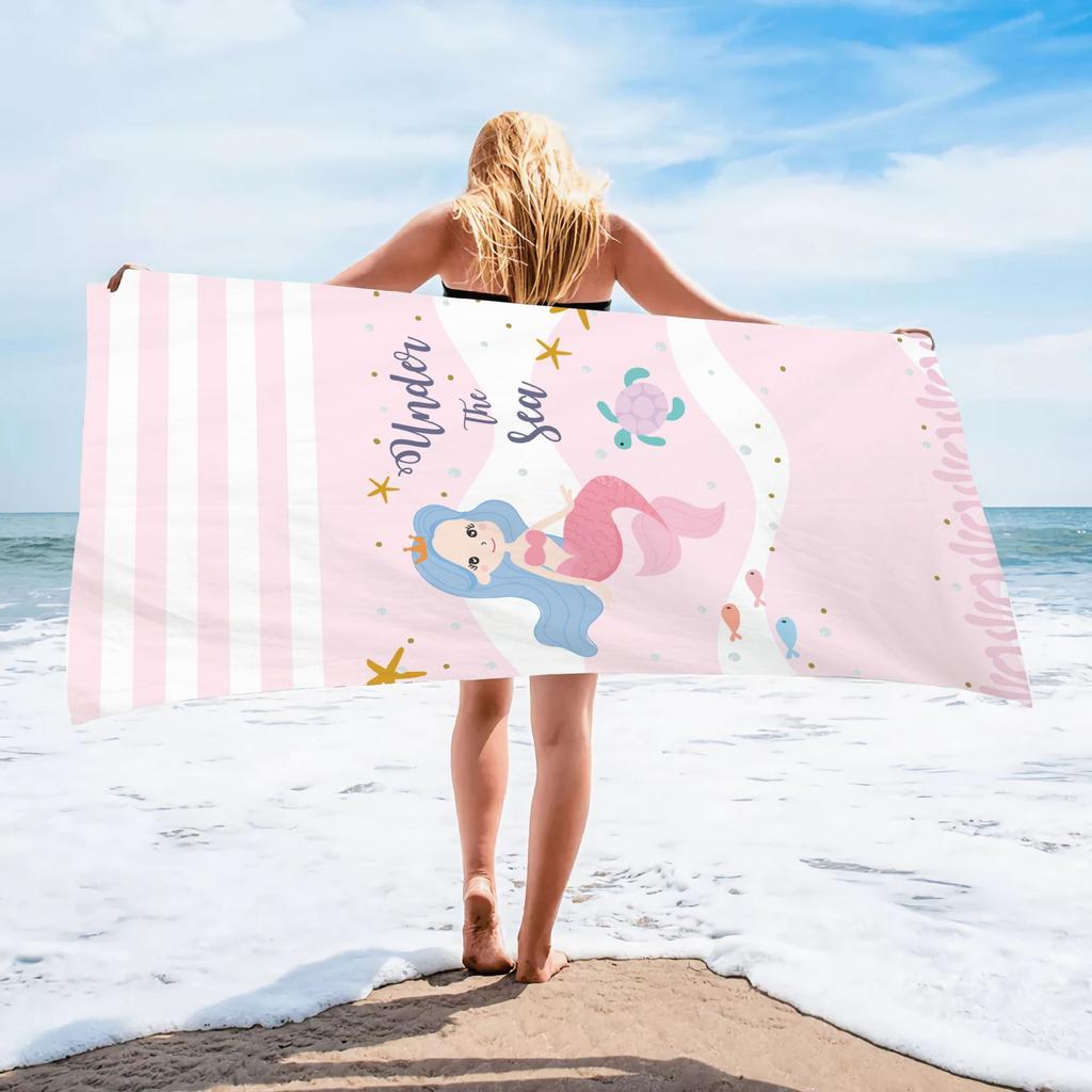 Pastel Rainbow Beach Towel Microfiber Oversized Quick Drying Bath Towels Large Sand Free Mermaid Scale Swimming Blanket Mat