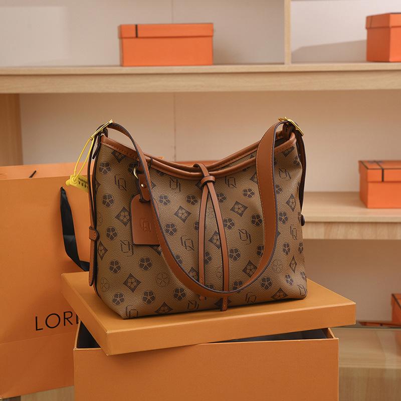 Premium sense large capacity bag women's new retro printing fashion tote bag temperament women's shoulder oblique span bag
