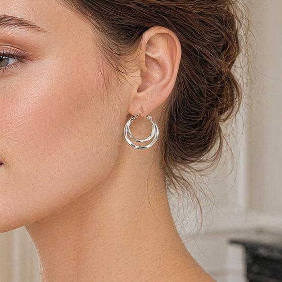 1 Pair Gold/Silver Hoop Earrings for Women, Chunky Triple Split Hoop Earrings, Multi Hoop Statement