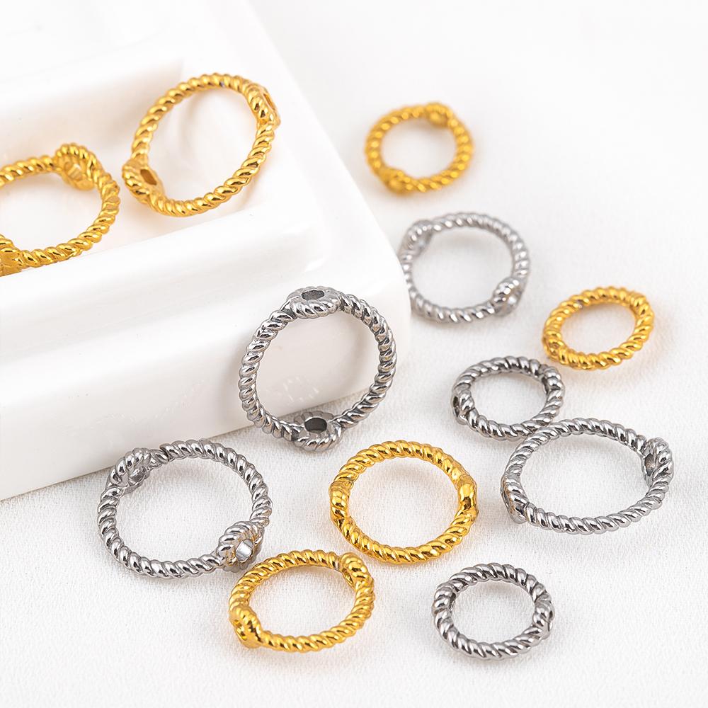5pcs Stainless Steel Lace Beads Set Bead Ring Double Hole DIY Handmade String Bead Hollow Loose Spacer Beads Jewelry Accessories