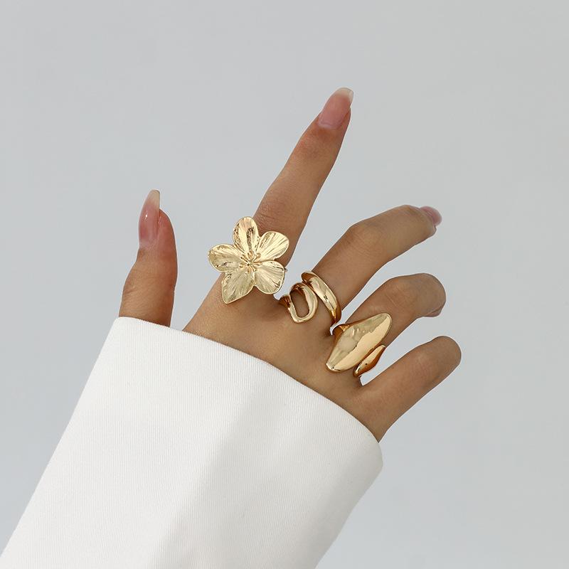 Design Liquid Lava Flower Opening Ring ins Baroque Imitation Pearl Alloy Ring