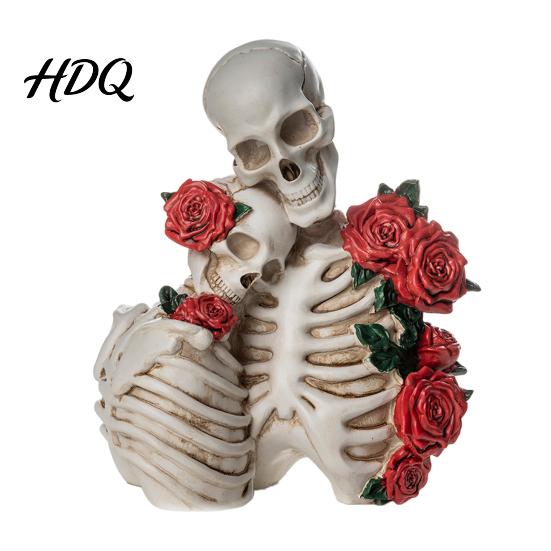 Skeleton Couple Ornament Halloween Resin Figurine, Vintage Gothic Skull Statue, Figurine Holiday Party Home Decoration for Shelf Table Mantel