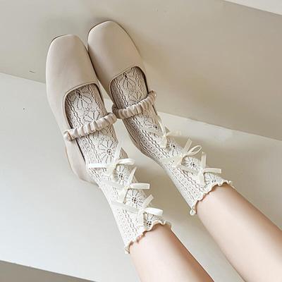 Oingki Ribbon Punching See-Through Frill Long Socks