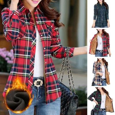 Damen Herbst Winter Karomuster Revers Langarm Taschen Einreiher Jacke