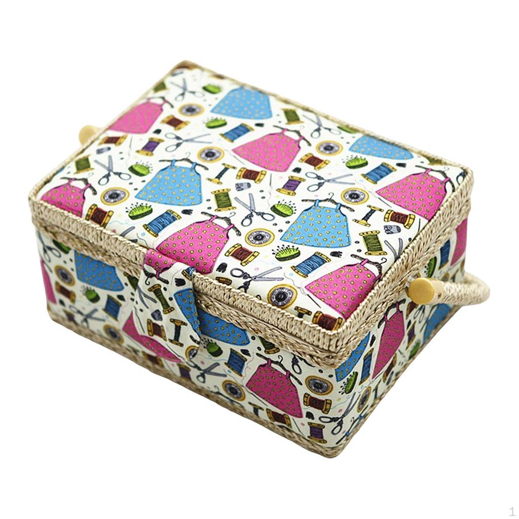 Cesta de Costura a Mano con Asa de Transporte 19x13x10cm para Accesorios Portátiles Esenciales Hilo
