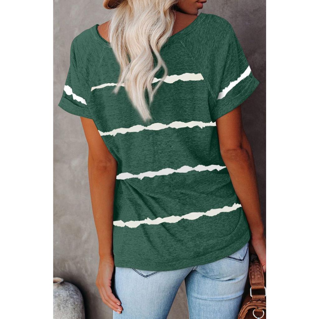 Sommer Neu Damen Gestreiftes Print Rundhals Kurzarm Lockeres T-Shirt, Lässige Oberteile für Damen Europäischer Amerikanischer Stil