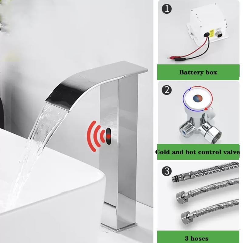 Luxury Matte Black Sensor Bathroom Faucet Cold and Hot Deck Mounted Tap Short and Tall Sink Mixer