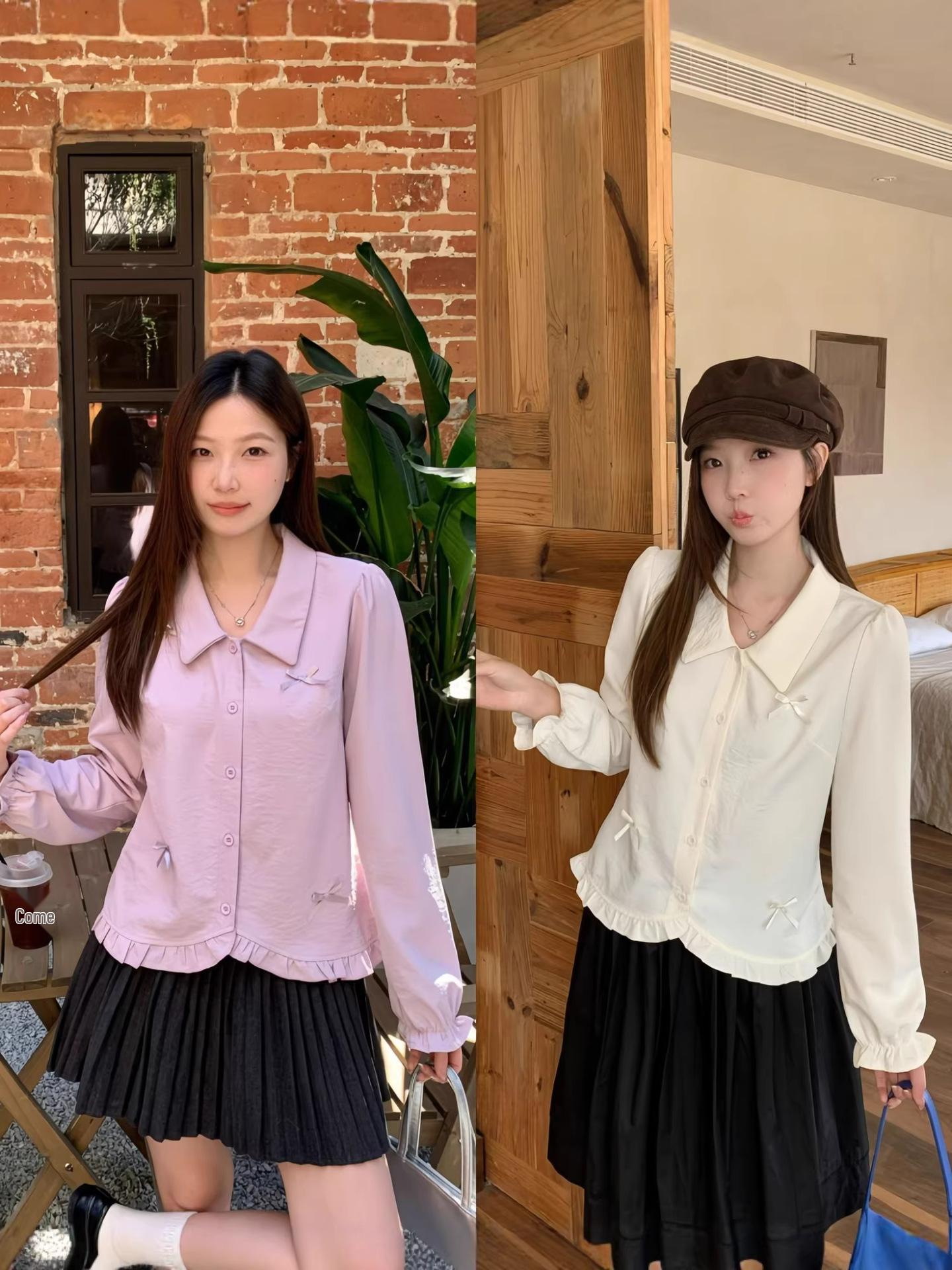 2026 Spring Plus Size Women s Bow Long Sleeve Ruffle Blouse XL
