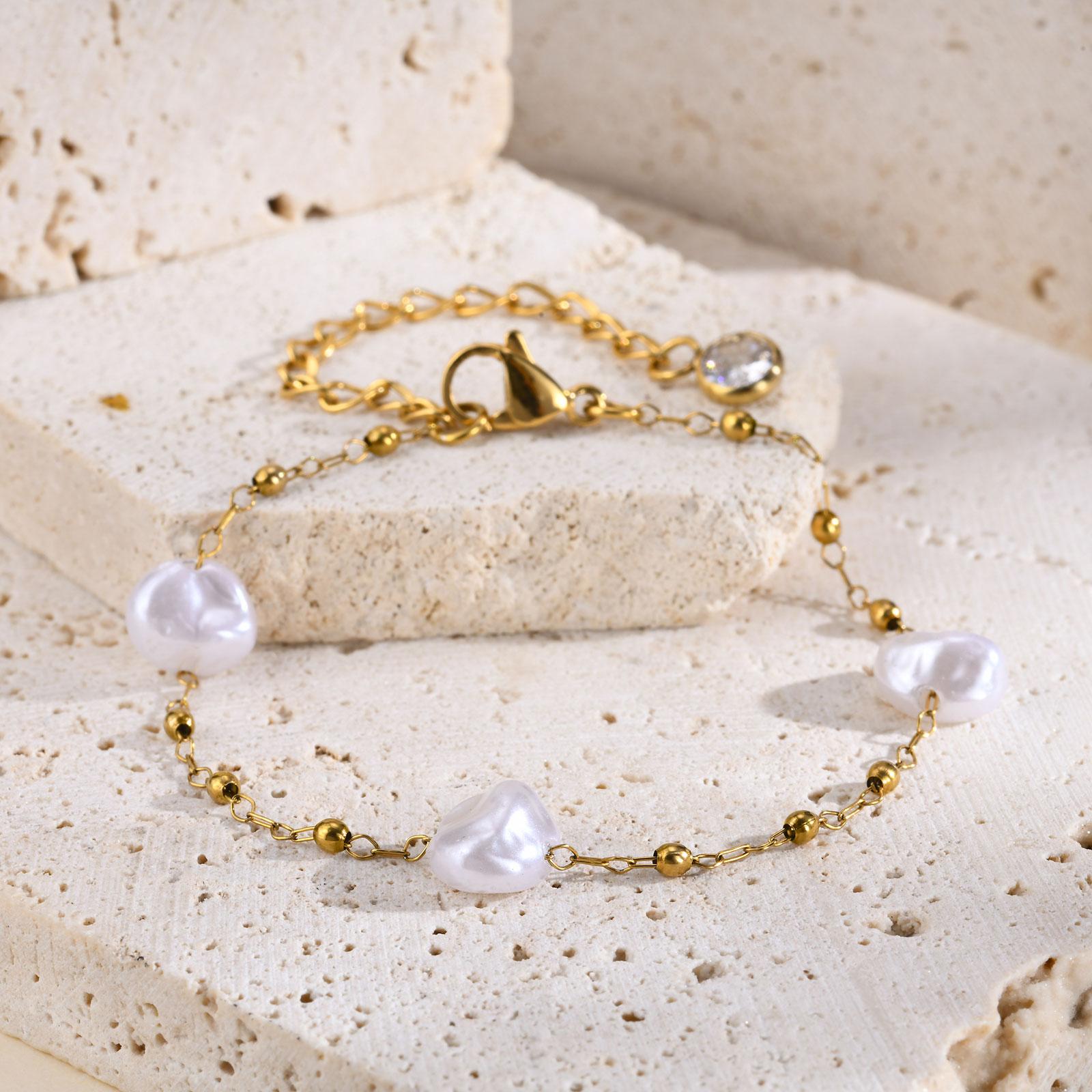 

Stainless Steel Baroque Imitation Pearl Bracelet For Women Girls Charm Bracelets Gold Color Fashion Jewelry Gifts