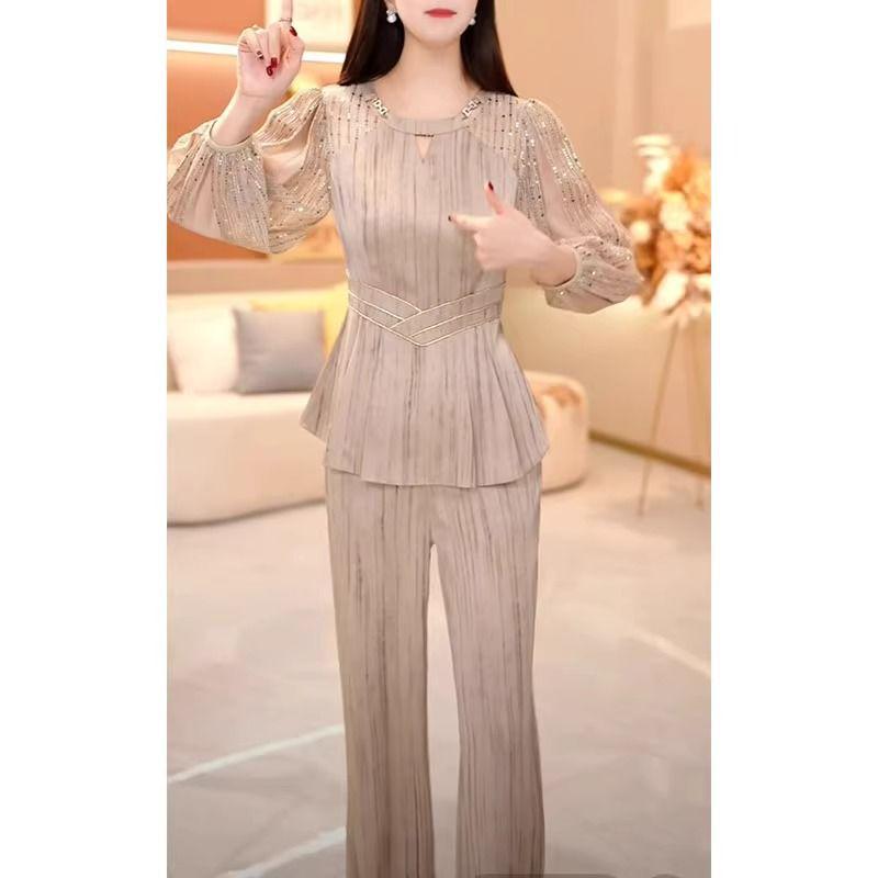 Spring 2025 Women's Luxury Suit: Stylish Slimming Top & Wide-Leg Pants Set
