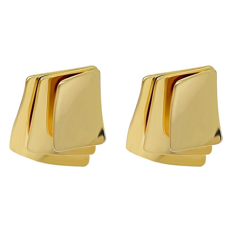Minimalist Geometric Metal Stud Earrings: European & American Niche Design, Cold Style, Exaggerated High-End Look for Women
