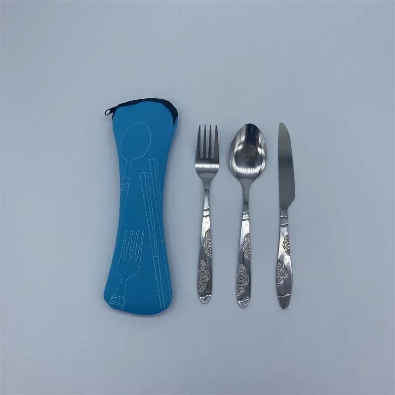 7/3 Pcs Stainless Steel Outdoor Camping Tableware Set Of Pieces Western Food Steak Knife Fork Spoon Creative Cloth Bag Portable