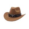 Hot-selling Top Hat, Ethnic Style Cow Label, Western Cowboy Top Hat, Rolled Brim, Retro Riding Hat, Woolen Felt Hat