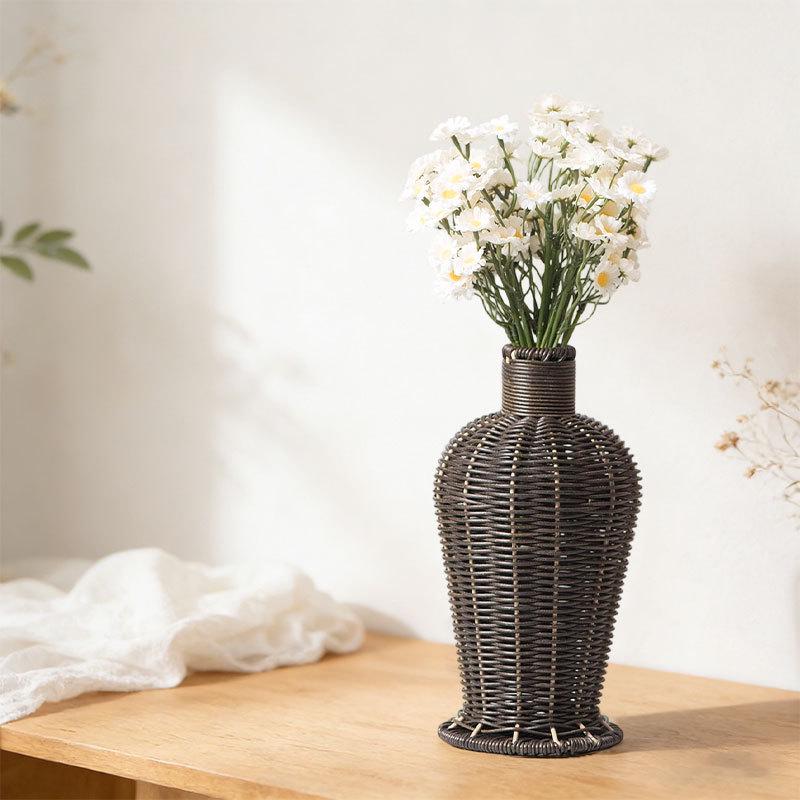 High-Grade Imitation Rattan Woven Vase for Dried Flowers - Elegant Living Room and Desktop Ornament