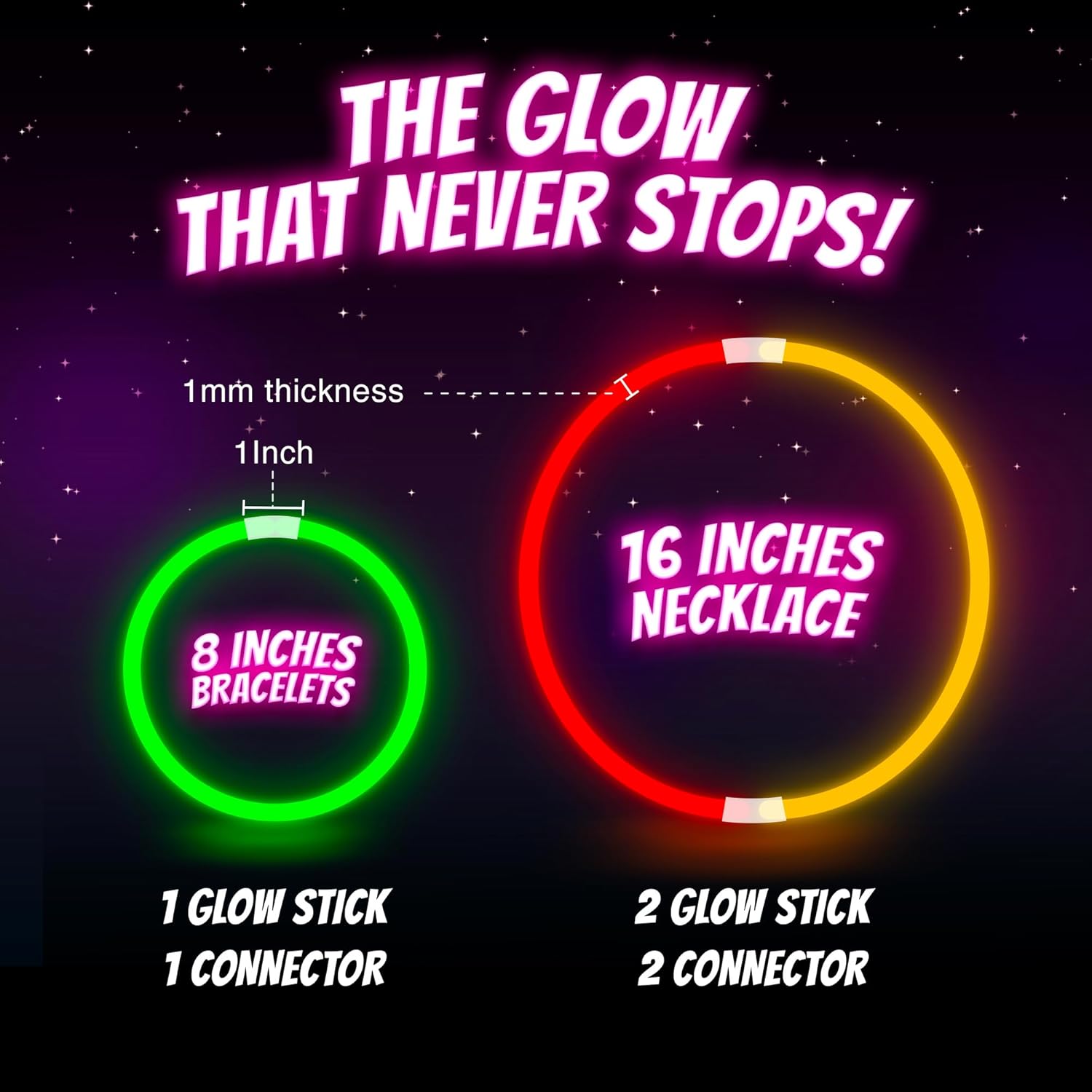 Mystical Fire 8  Glow Stick Bracelets (Pack of 100 Assorted) Glow in the Dark Sticks, Light Up Party Favors. Neon Bracelets And Necklaces With