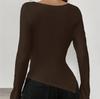 Women's Spring and Summer V-neck Strapless Two Wear Design Sense Slim Pleated Irregular Long-sleeved T-shirt