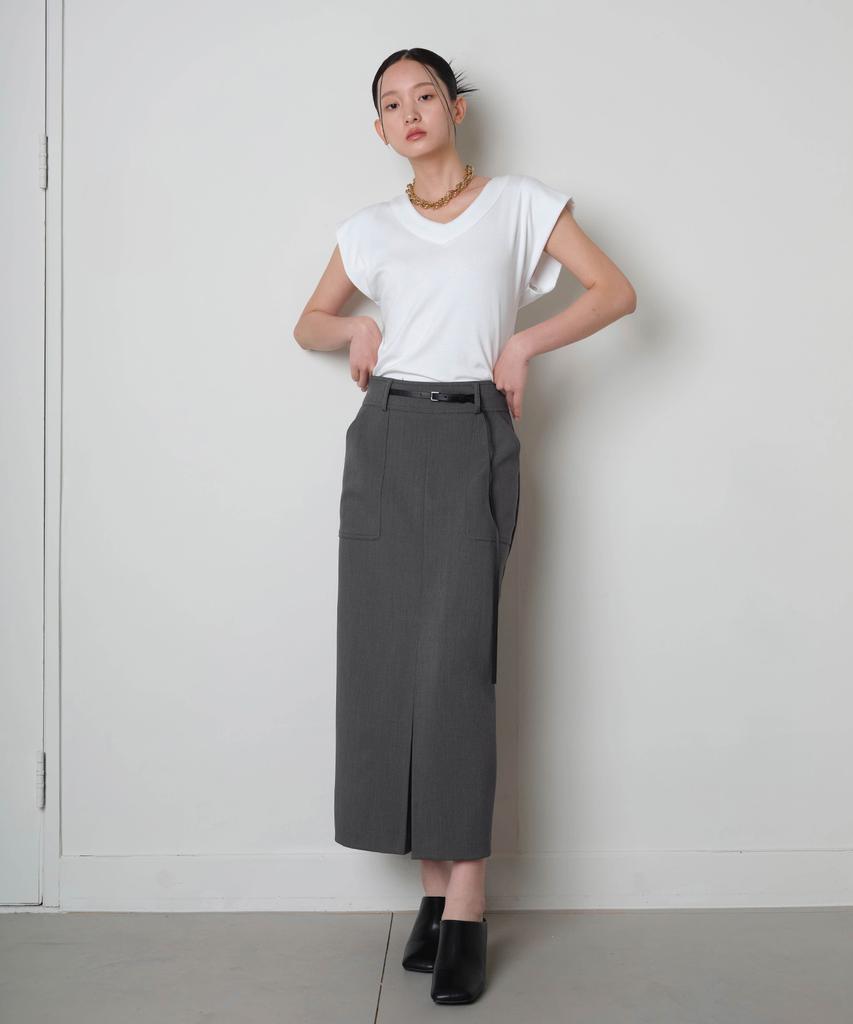 Reventina Belted Pencil Skirt_Gray