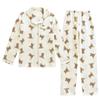 Women's Long-sleeved Trousers 100% Cotton Pajamas Double-layer Gauze Loungewear Crepe Breathable Cartoon Bear Print Pyjamas