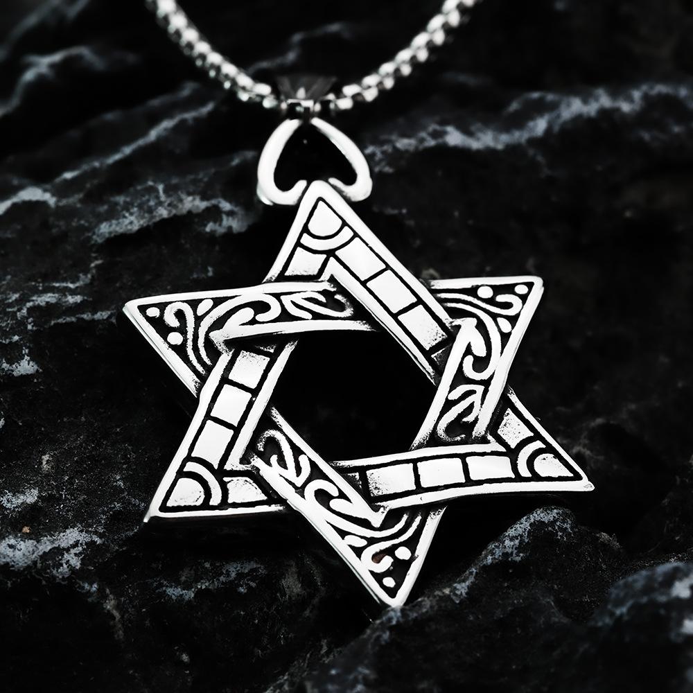 Vintage Style Double Sided Hexagram Men's Stainless Steel Punk Necklace