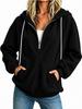 New European and American Women's Clothing Semi-zipper Hooded Sweater Loose Long-sleeved Drawstring Casual Top Spot Women
