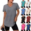 Women's Casual Loose-Fit Fashionable -Color Short-Sleeve V-Neck Pullover T-Shirt