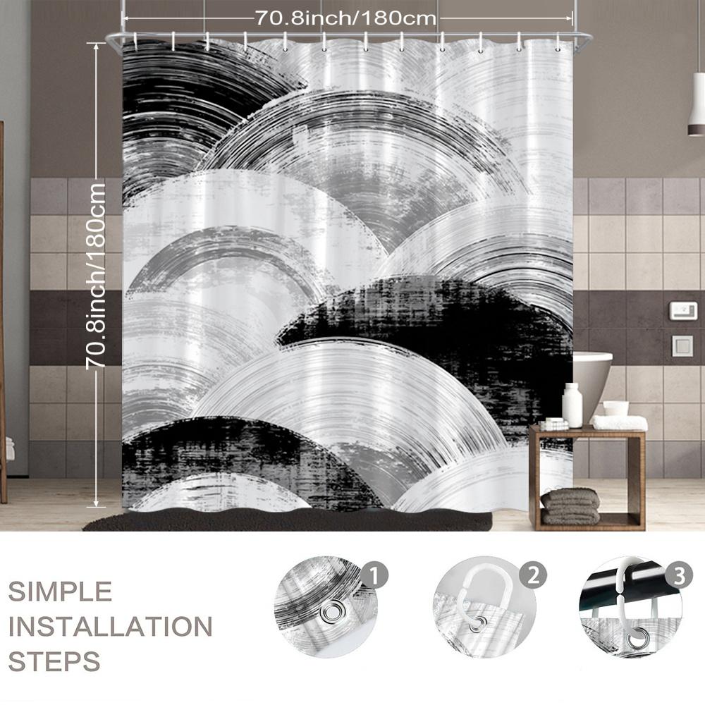 Modern Abstract Shower Curtain Black And White Wave Design, Minimalist Art Bath Curtain For Elegant Bathroom And Home Decor
