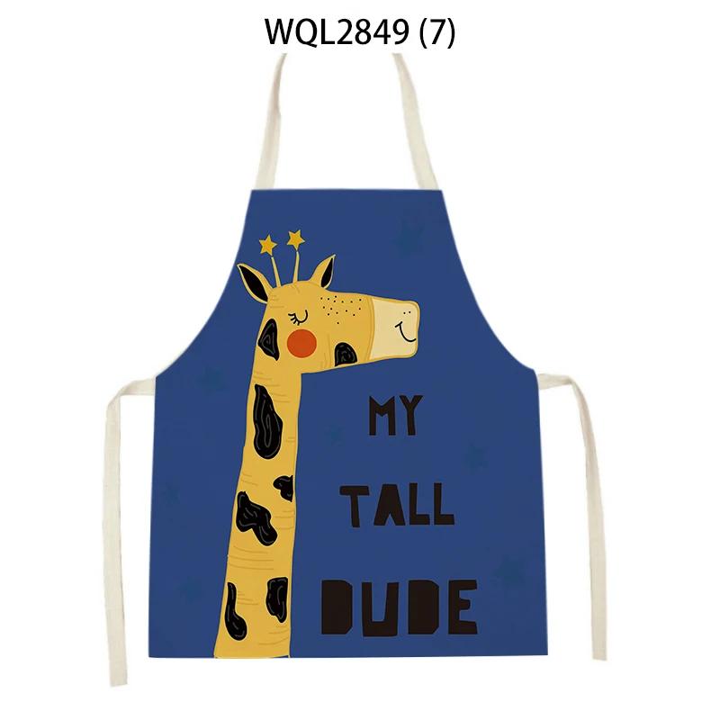 Cute Animal Style Kitchen Aprons Adult Kids Sleeveless Linen Cooking Aprons Cartoon Fox Giraffe Rabbit Pattern Baking Aprons