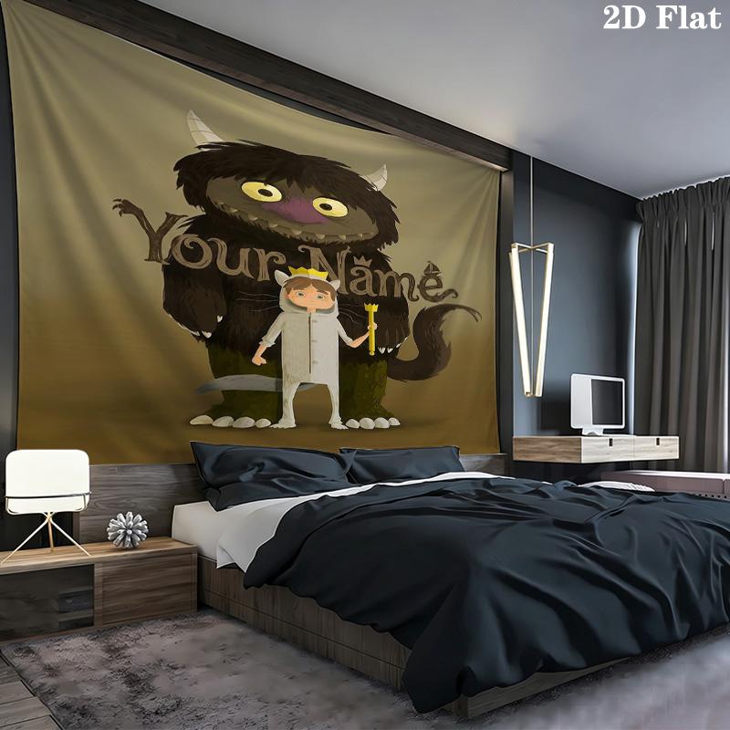 Monster Adventure Custom Name Wall Tapestry Aesthetic Wall Hanging Printed Fabric Blanket Decorative Tapestries For Bedroom Living Room Home Decor