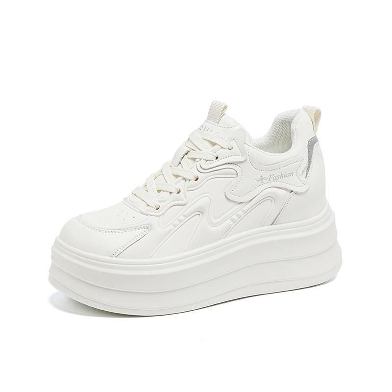 Wedge Sneakers With Lace Up Design Round Toe Non Slip Thick Sole Casual Daily Walking Shoes Available In Black Red White Laces F