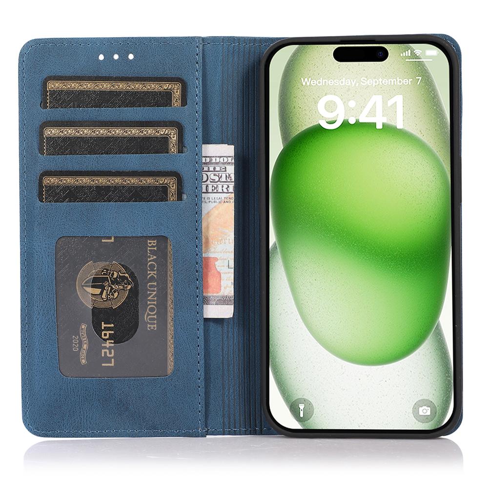 

For iPhone 16 Case Wallet Magnetic Closing Leather Flip Phone Cover Blue
