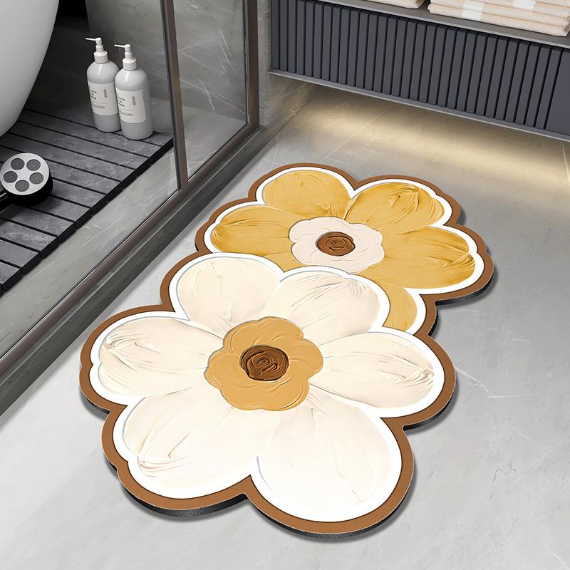 Fresh and Simple Special-shaped Flowers Diatom Mud Bathroom Toilet Toilet Door Water Absorption Dirt-resistant and Easy To Take Care of Floor Mat