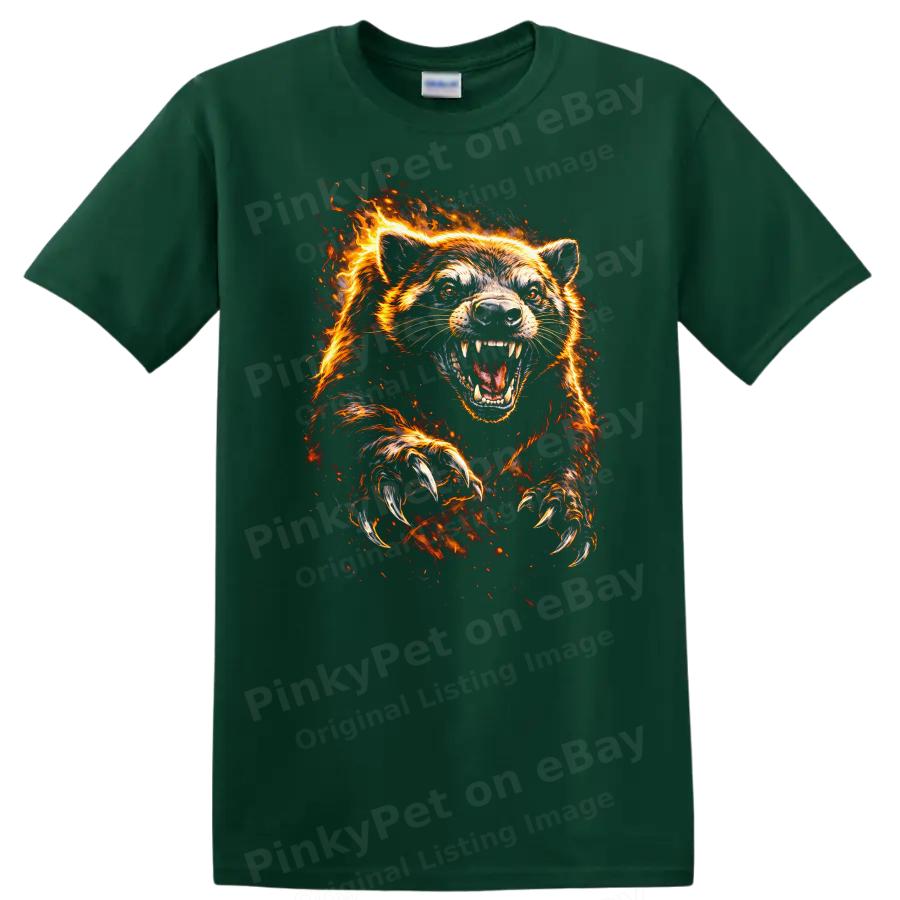 Fiery Bear T Shirt Wild Animal Graphic Art Inferno Design Tee