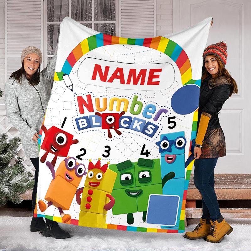 Customizable 3D-Number-Blocks-Cartoon Throw Blanket – Personalized Name, All-Season Cozy Snug Blanket, Machine Washable, Personalized Blanket