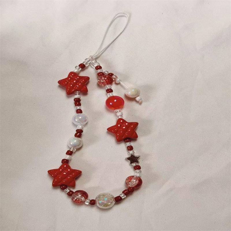 Elegant PVC Star Beaded Keychain Pendant Mobile Phone Chain Strap Fashion Cellphone Rope Women Telephone Lanyard Jewelry