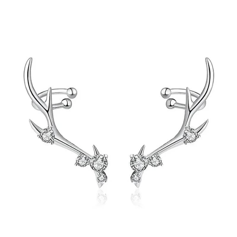 New Fashionable Design Deer Antlers Earrings Female Inlaid Zircon Personalized Jewelry Christmas Festival Matching