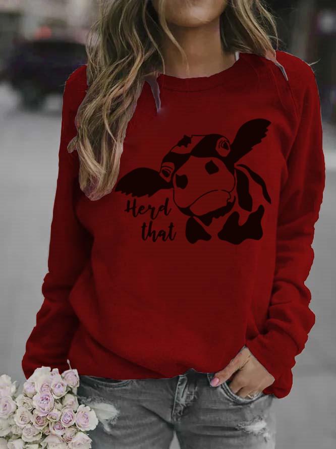 Women's Cow Print Round Neck Hoodie