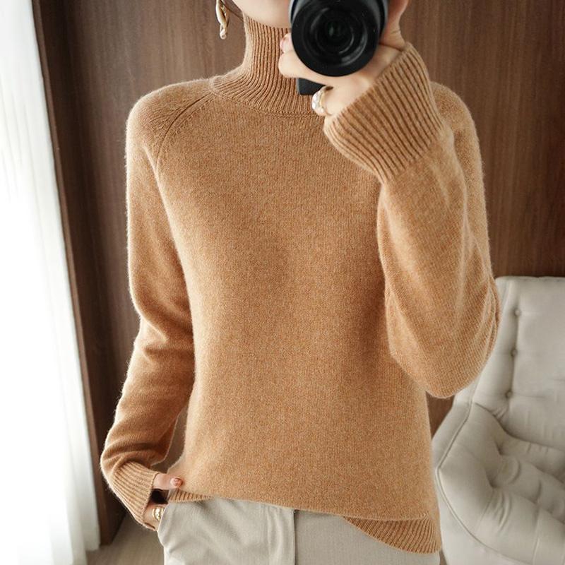 Nový jarní podzimní dámský svetr rolák štíhlý jednobarevný vysoce kvalitní hřejivý komfort visící pletený svetr