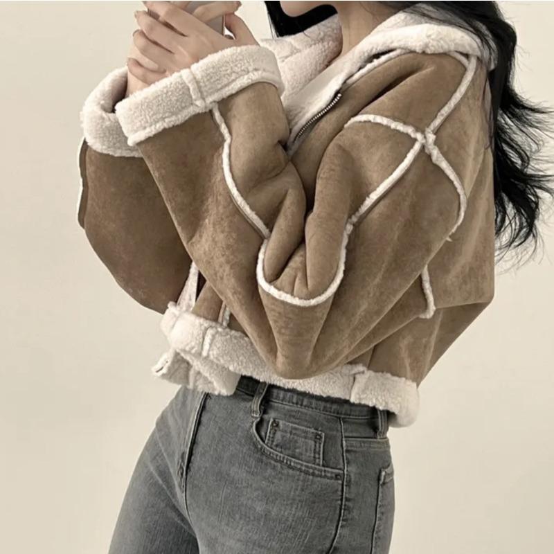 

Fur integrated suede jacket winter clothing retro fleece thickened locomotive clothing imitation fur top women one size fits all белый