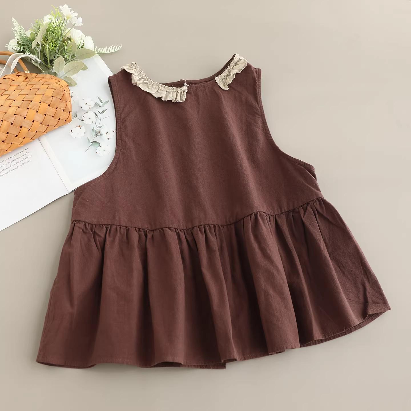 Spring Patchwork Wood Ear Lace Cotton Linen Vest: Women s Loose Artistic Retro Sleeveless Top One Size кофейный