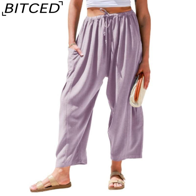 BITCED Damenmode, lässig, einfarbig, bedruckt, hohe Taille, Hosen und Caprihosen