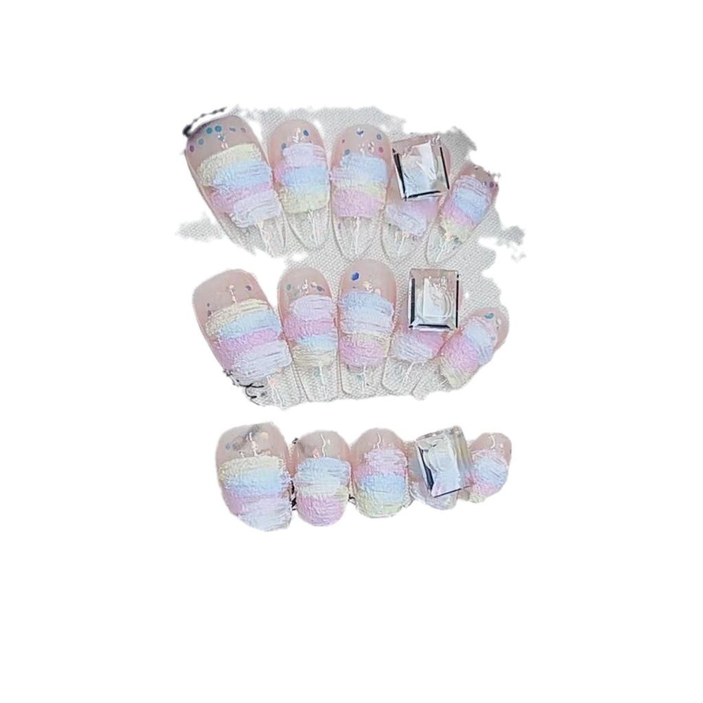 Pure Hand-made Phototherapy Wear Nail Tablets Ice-sealed Love Soda Wear Nail Finished Product Reusable Nail Patches