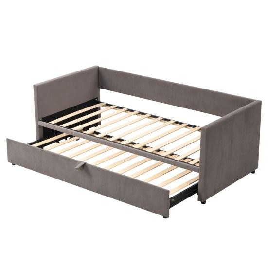 Upholstered Bed Extendable Sofa Bed 90/180x200cm with Slatted Frame, Multifunctional Bed Made of Skin-Friendly Velvet Fabric