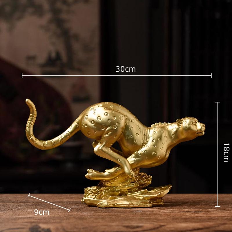 Resin Handicrafts Golden Leopard Simulation Animal Sculpture Cheetah Running Leopard Home Decoration Accessories