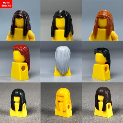Non-Toxic 10Pcs Moc Bricks 4Cm Figure Black Straight Hairs Body Parts Accessories Diy Building Blocks Toys Kids Chrismas Gifts