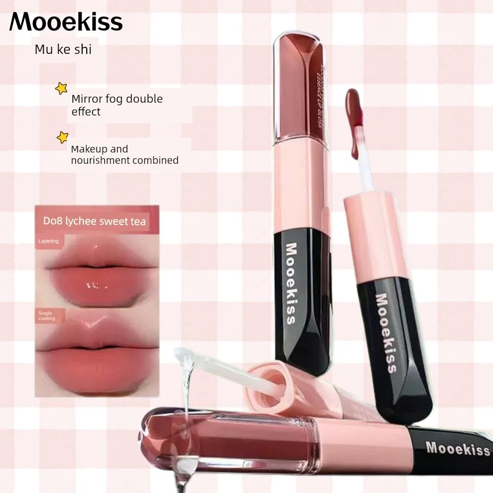 Mooekiss Double-Ended Lip Glaze Mirror Water Gloss Essence Lipstick Matte Moisturizing Non-Stick Cup Lip Gloss 08